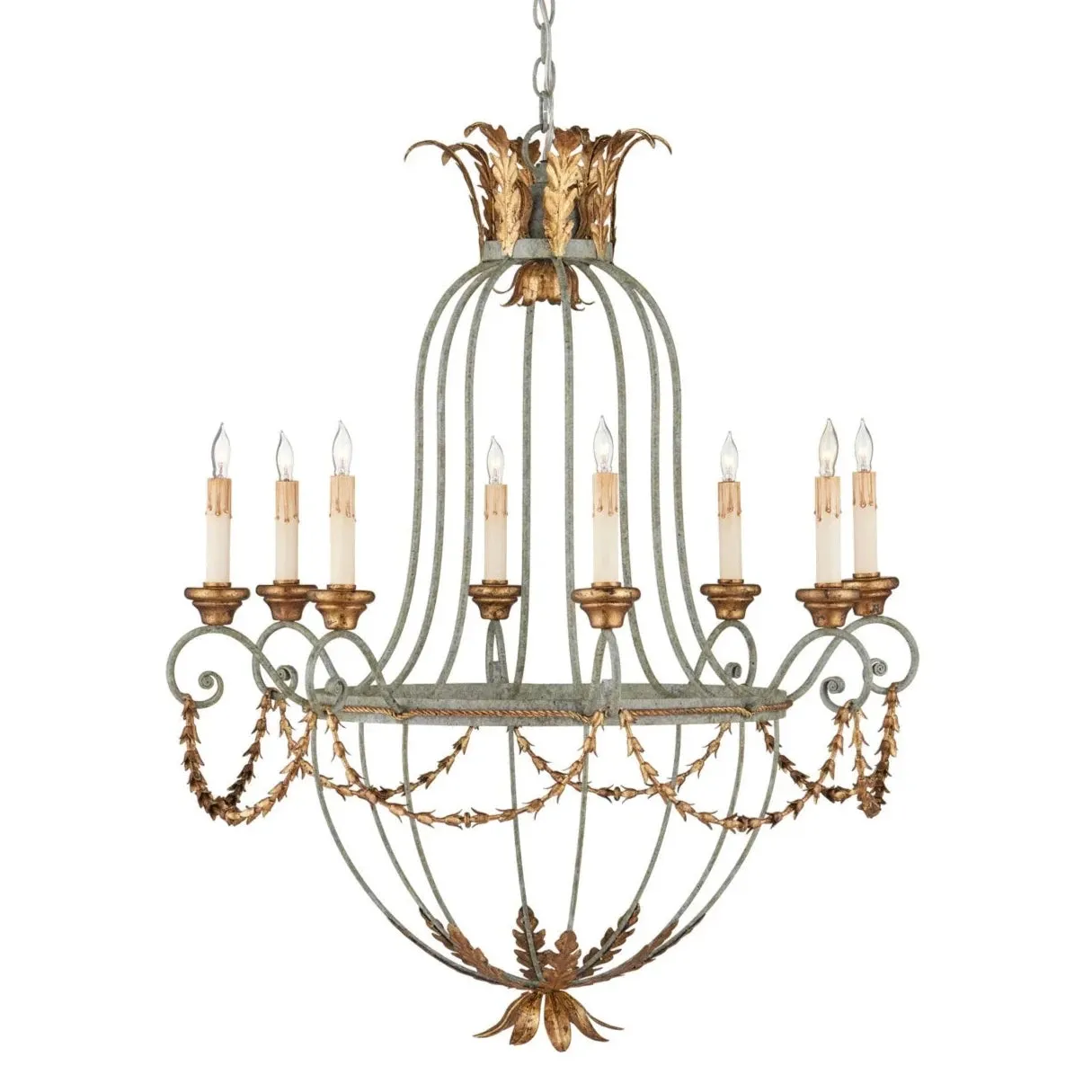 European Acanthus Gold Leaf Chandelier