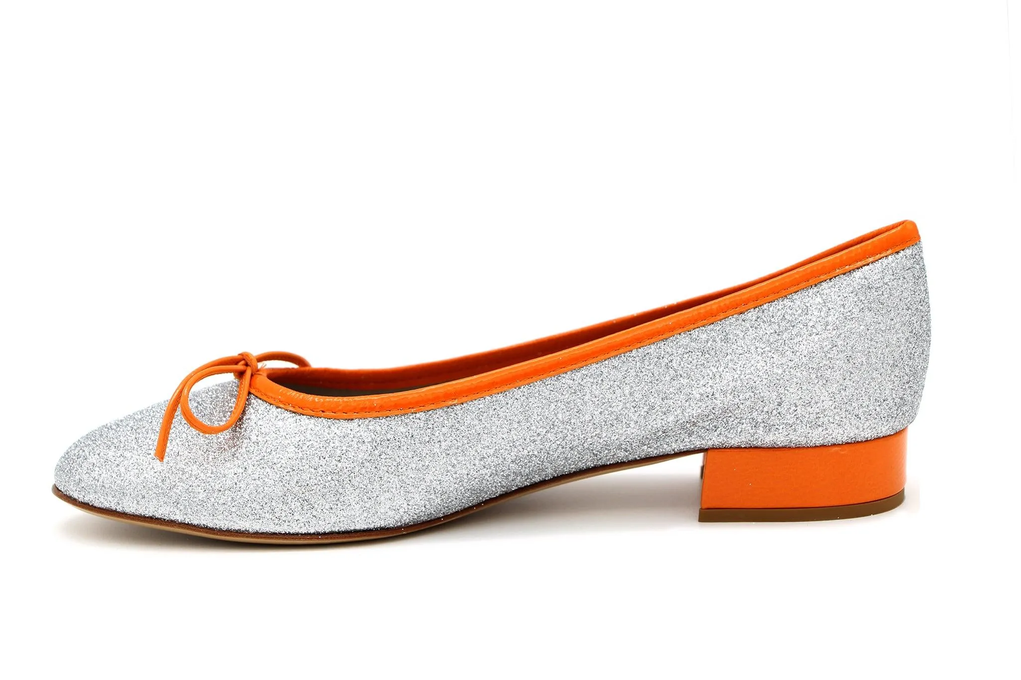 FABUCCI Silver Shimmer  Ballet Flat  with  Orange Trim