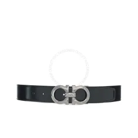 Ferragamo Black/Blue Leather Adjustable belt