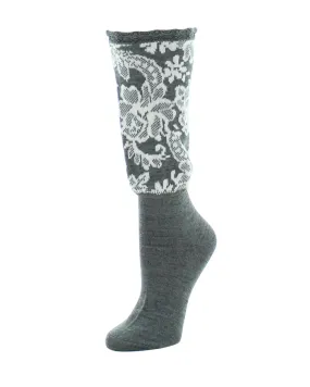 Floral Damask Wool Blend Crew Socks