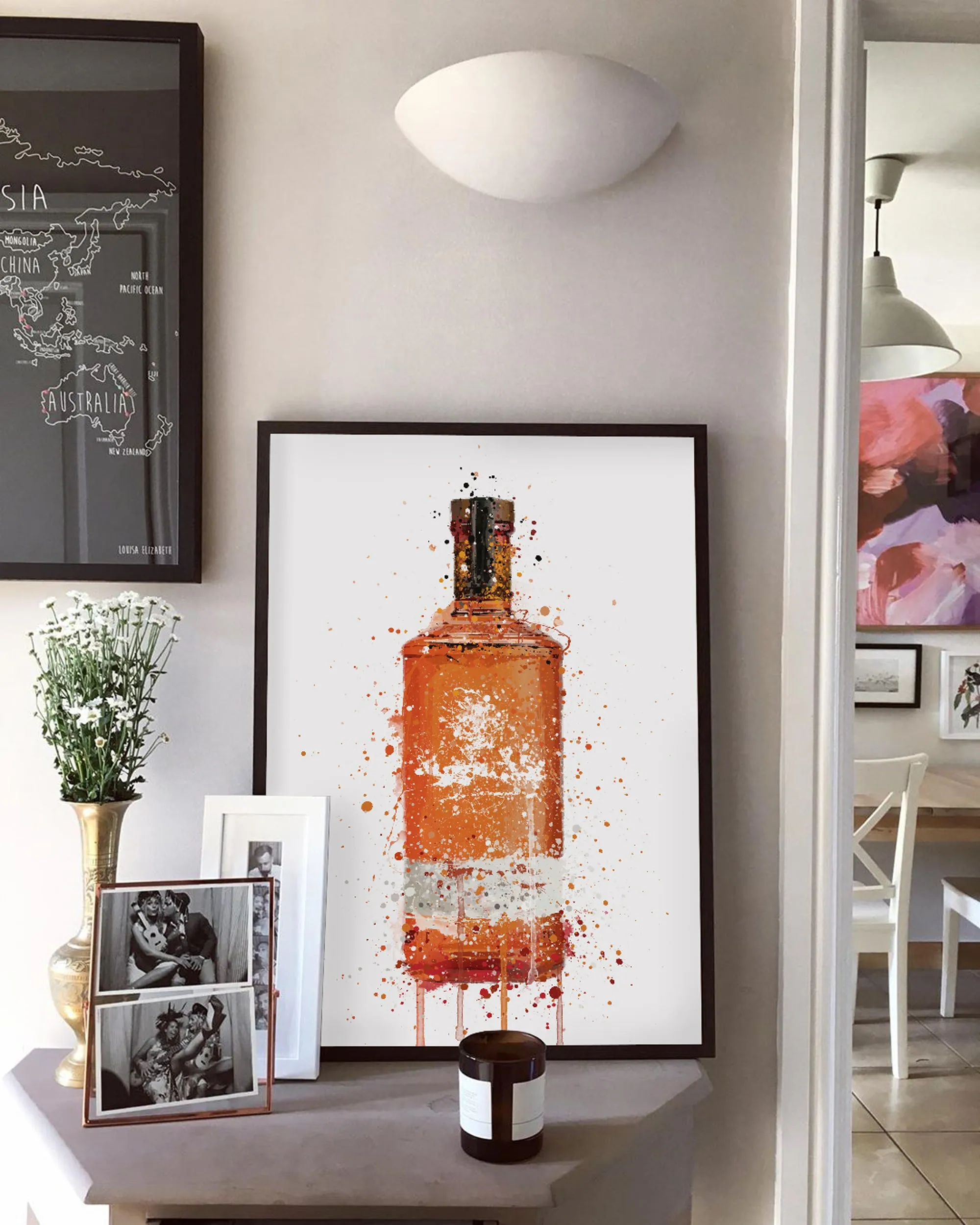 Gin Bottle Wall Art Print 'Blood Orange'