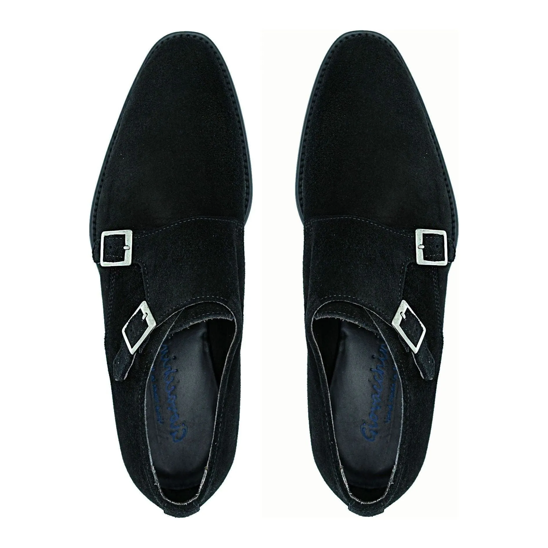 Giovacchini By Belvedere Italian Shoes Double Monk Strap Suede Black Francesco