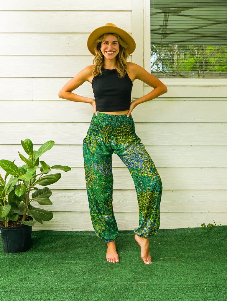 Green Wild Peacock Harem Pants