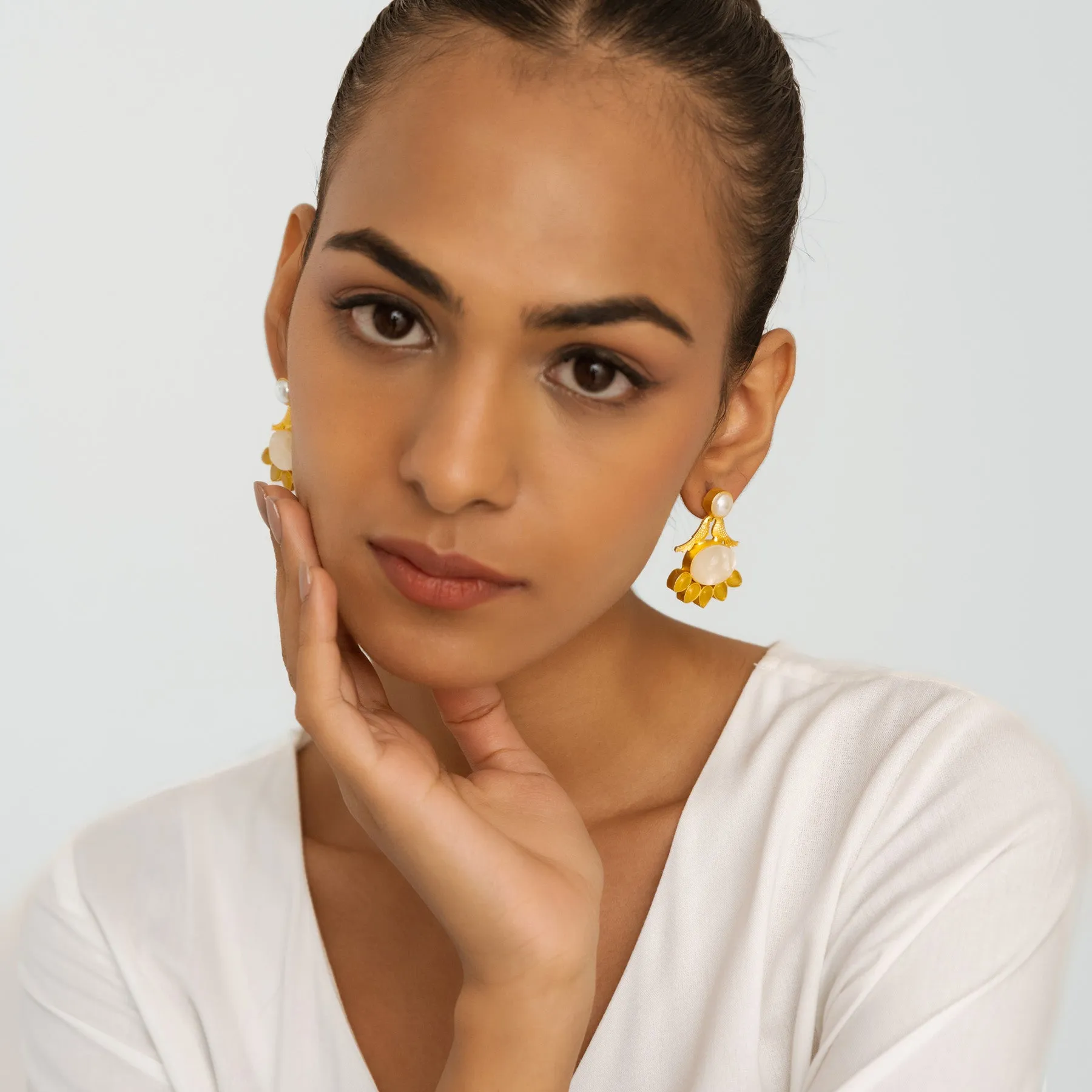 Half Flora Yellow Petal Earrings - Gold