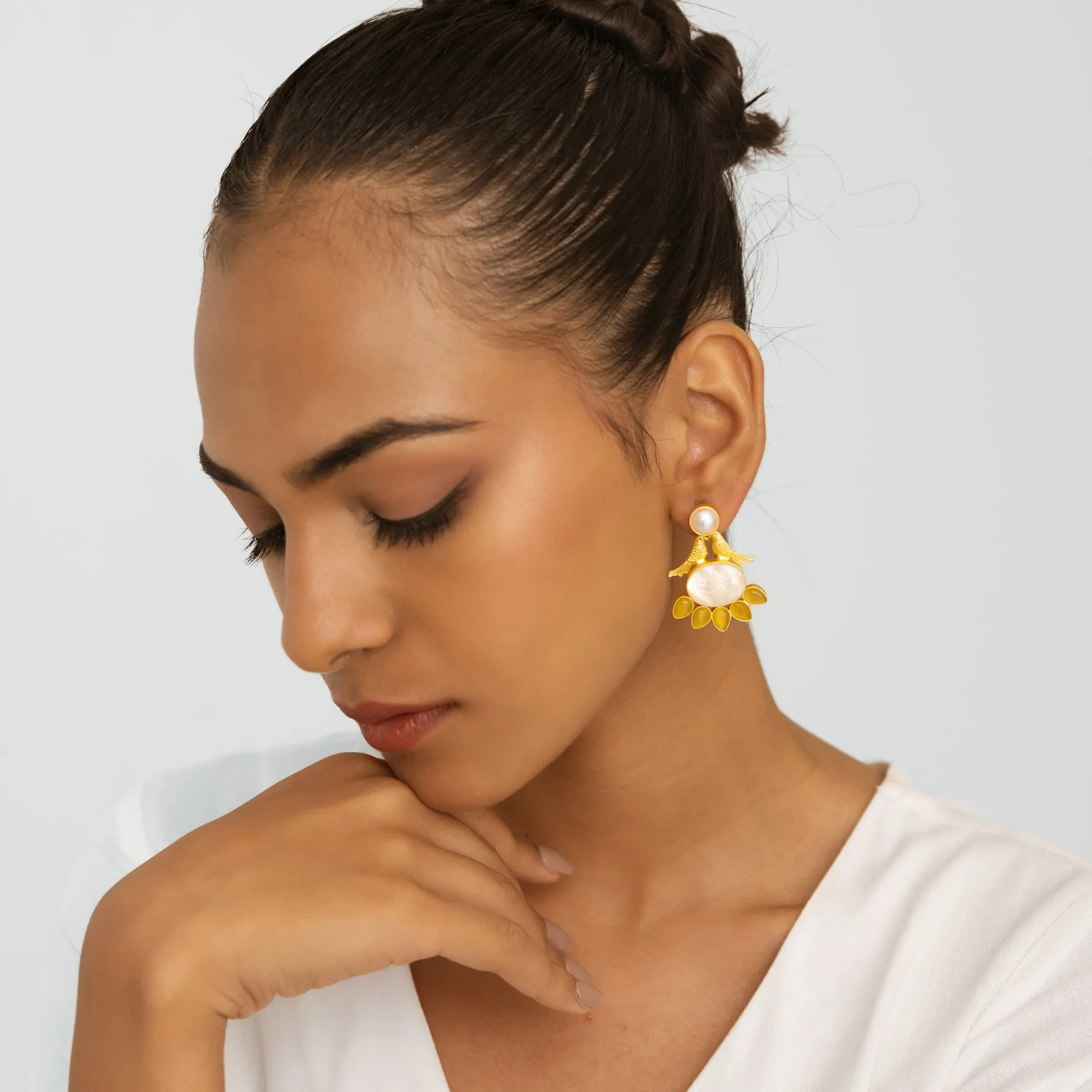 Half Flora Yellow Petal Earrings - Gold