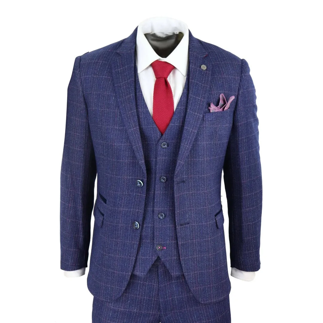 Harry - Men's 3-Piece Suit Blue Check For Wedding Prom