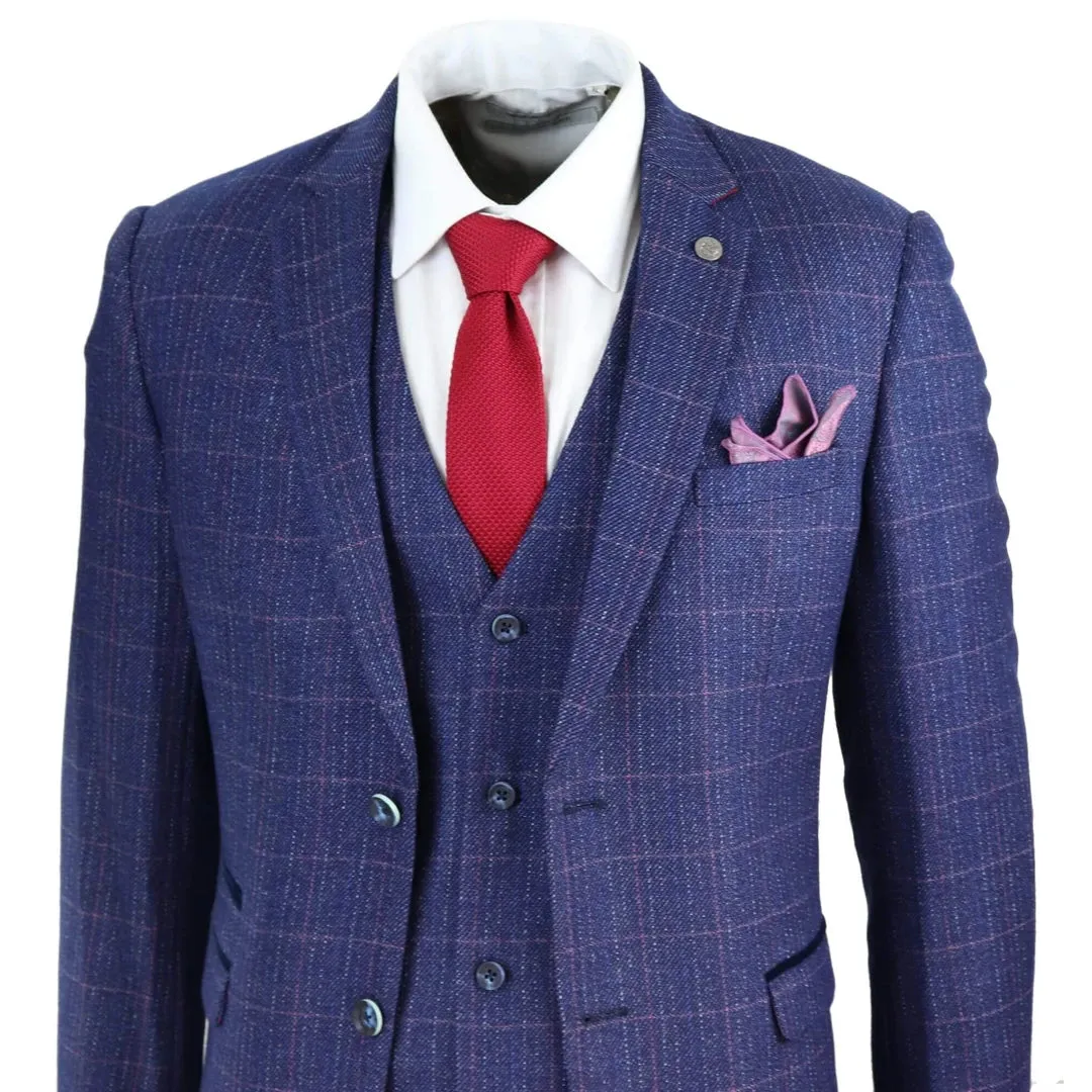 Harry - Men's 3-Piece Suit Blue Check For Wedding Prom