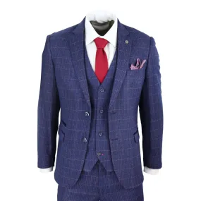 Harry - Men's 3-Piece Suit Blue Check For Wedding Prom