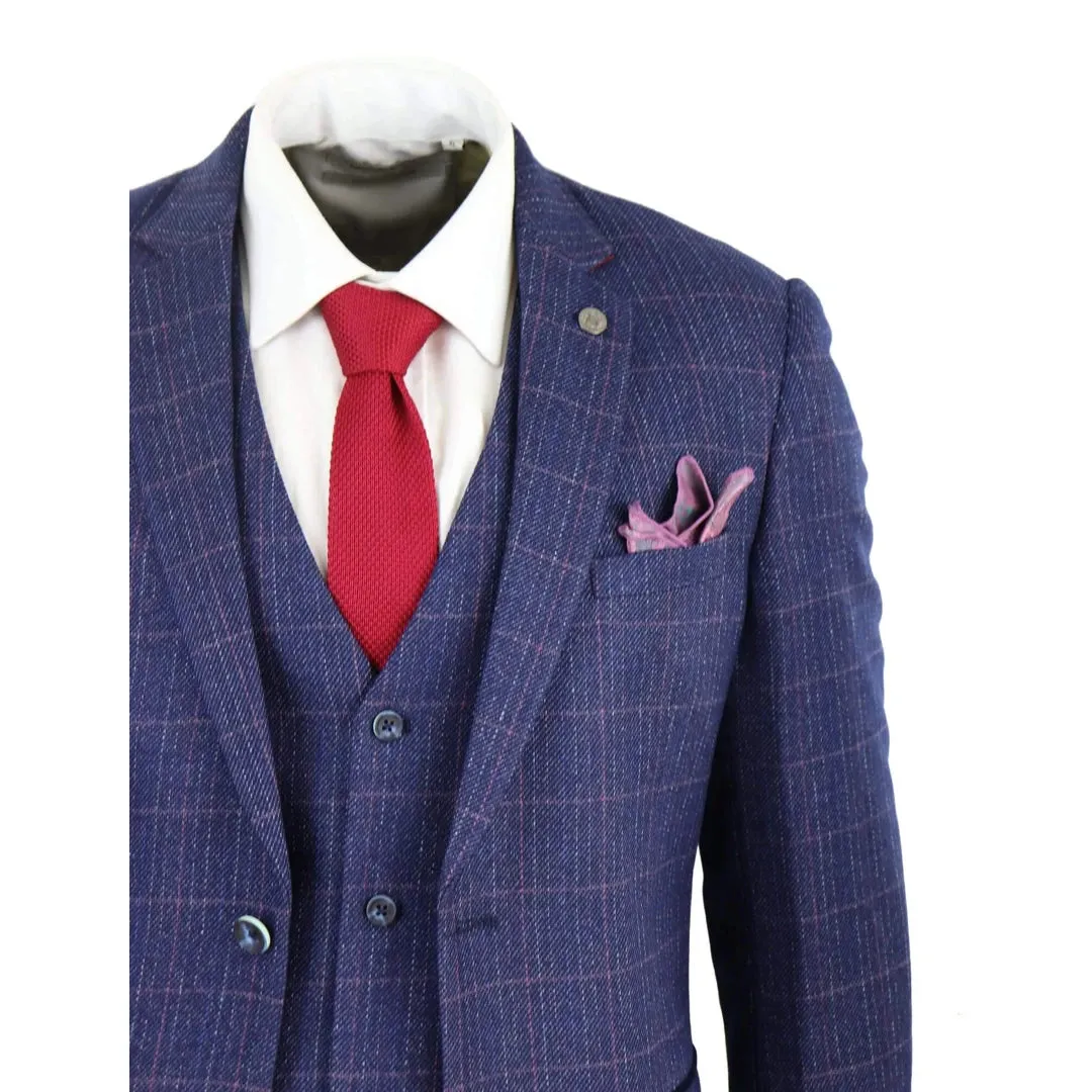 Harry - Men's 3-Piece Suit Blue Check For Wedding Prom