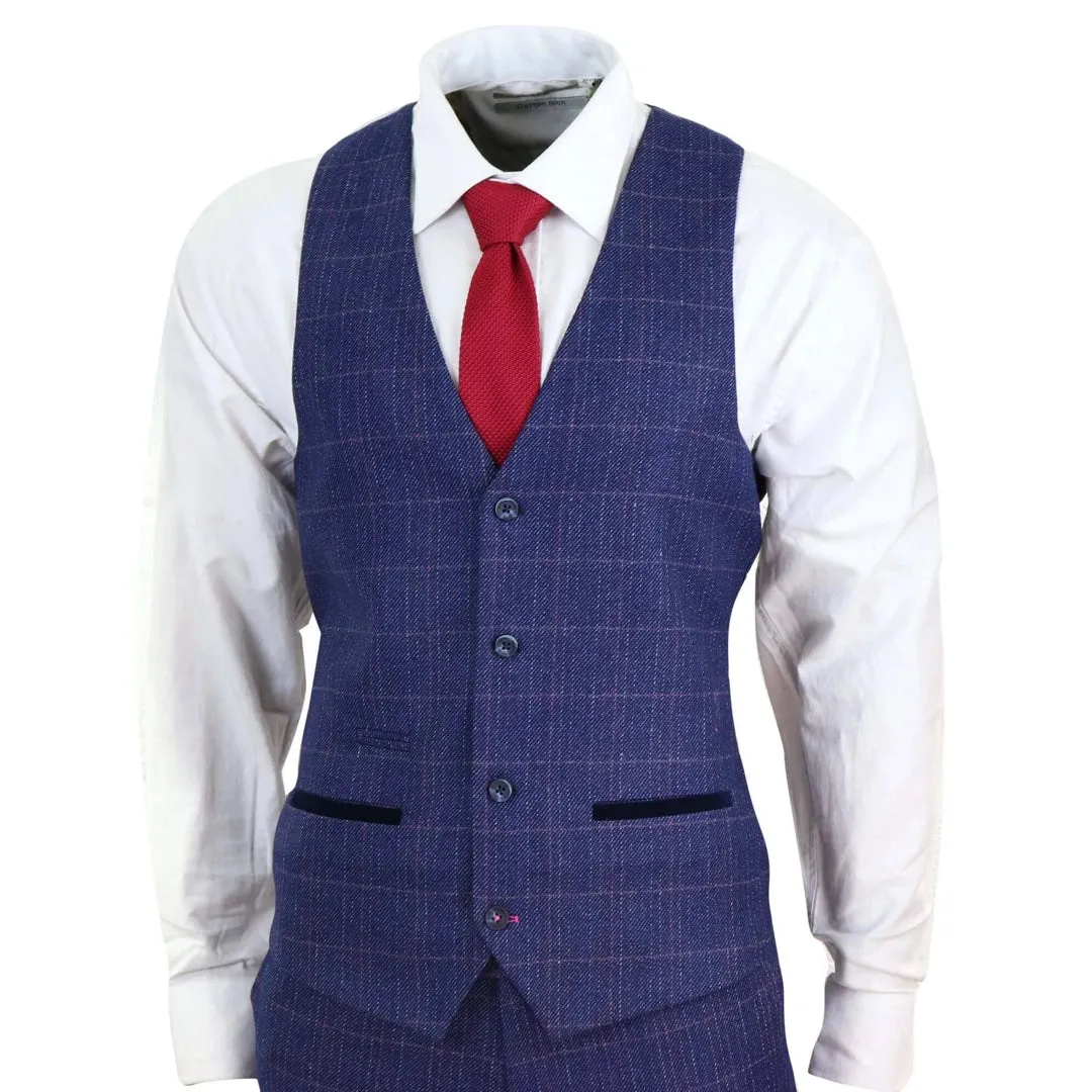 Harry - Men's 3-Piece Suit Blue Check For Wedding Prom