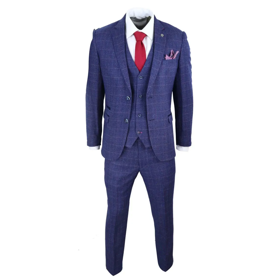 Harry - Men's 3-Piece Suit Blue Check For Wedding Prom