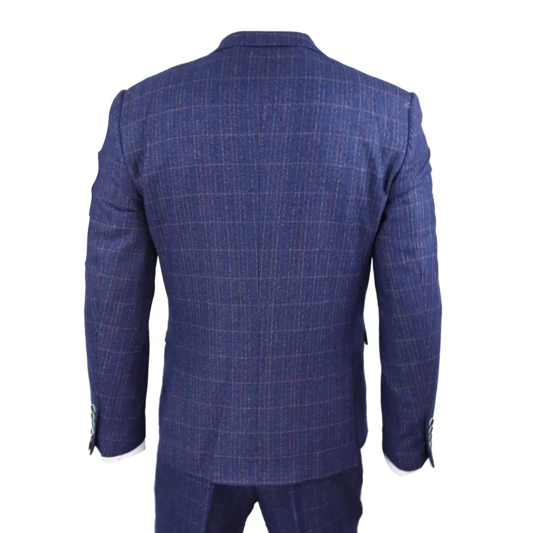 Harry - Men's 3-Piece Suit Blue Check For Wedding Prom