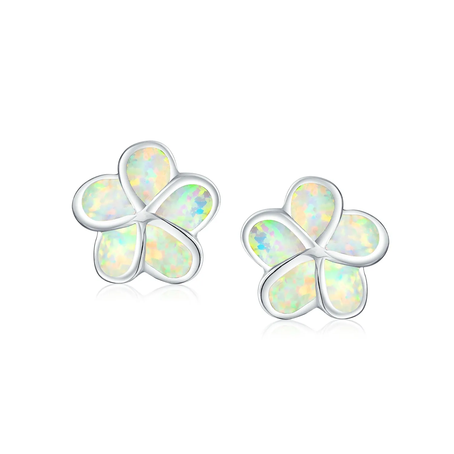 Hawaiian Plumeria Flower White Opal Earrings Necklace Sterling Silver