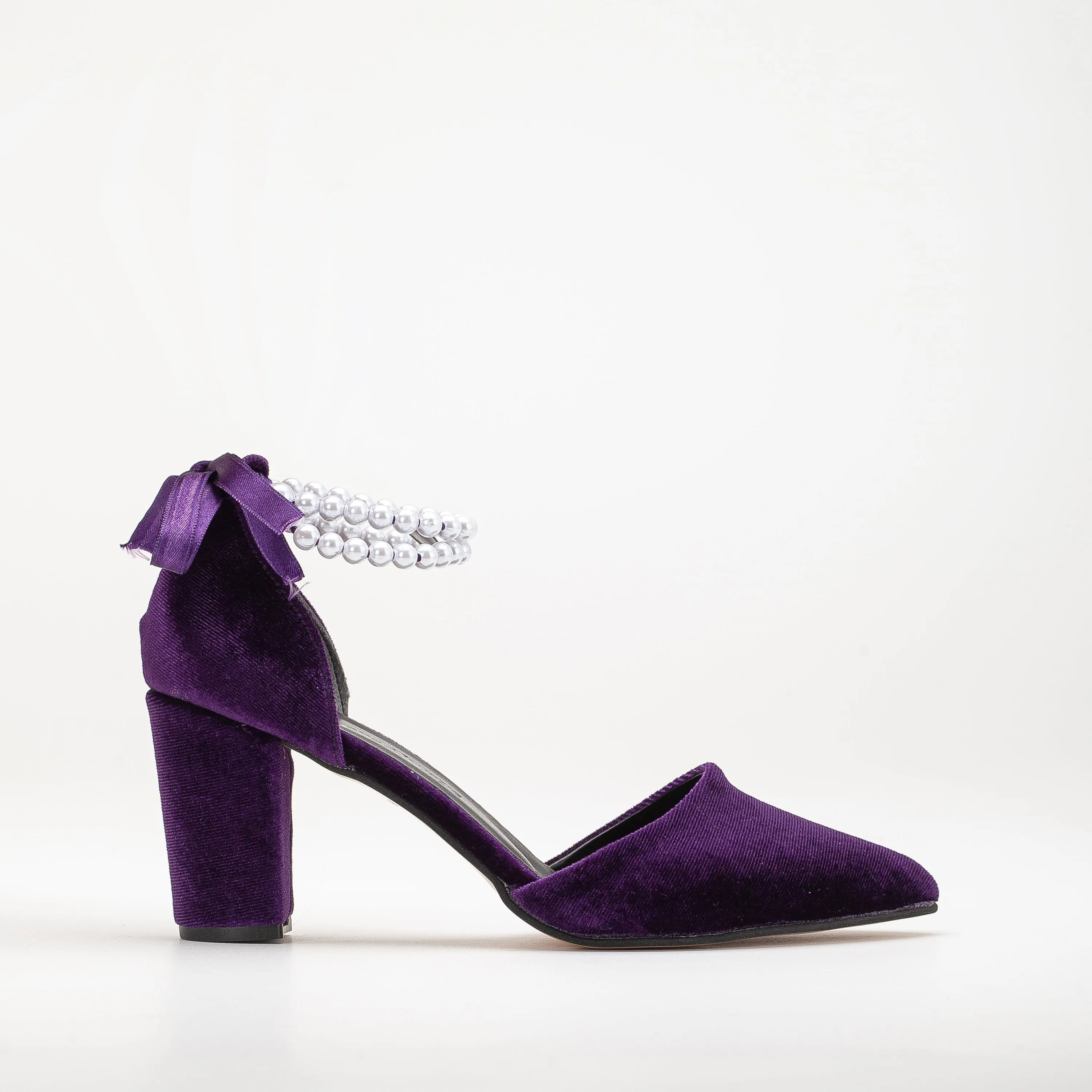 Hazel - Purple Velvet Shoes with Pearls