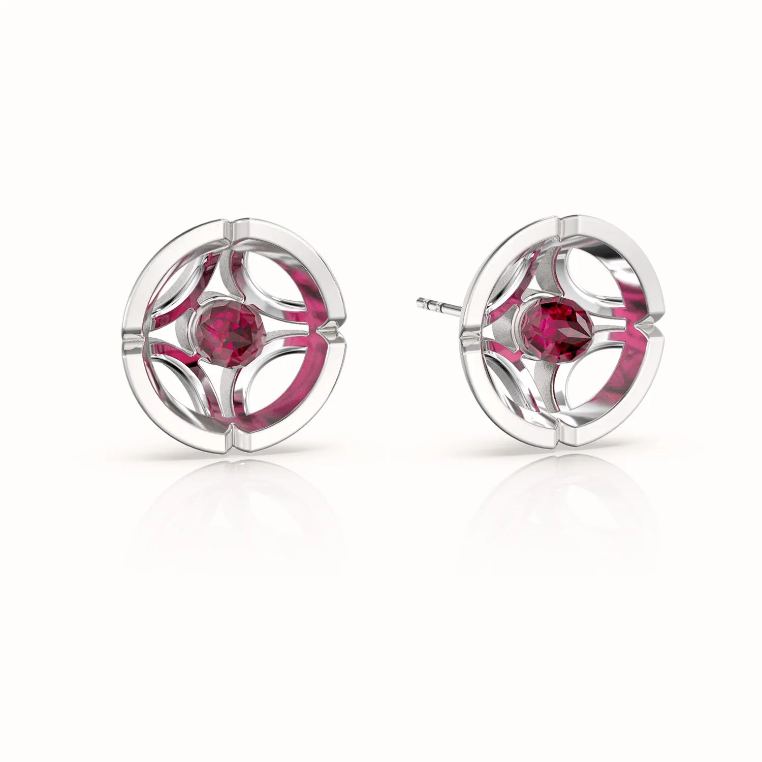 Jalan Besar Large Stud Earrings - Sterling Silver - Ruby