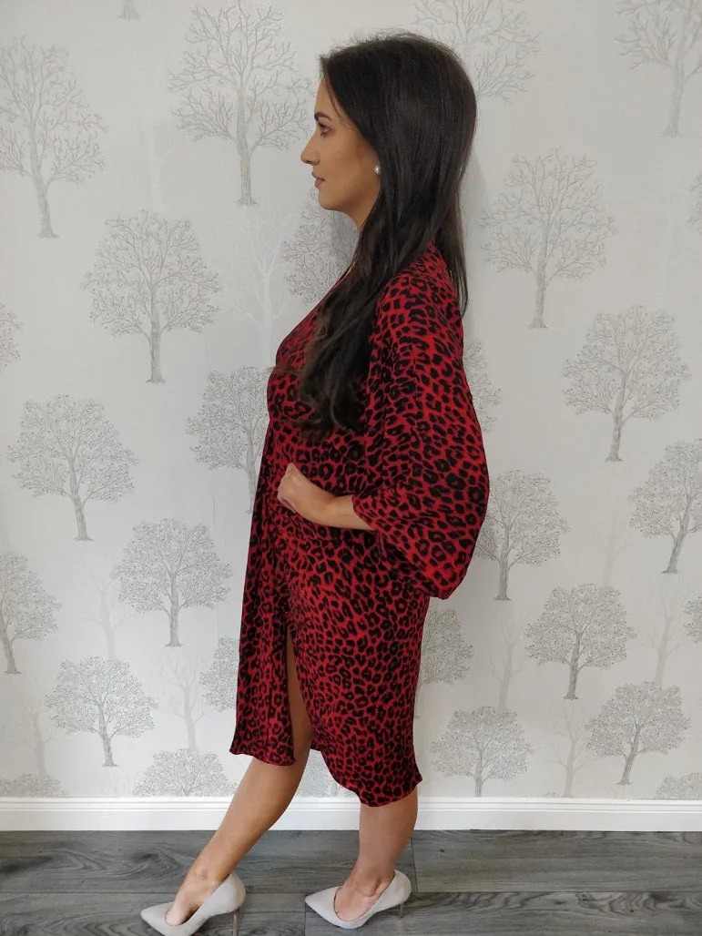 Jenny Red Animal Print Kimono Dress