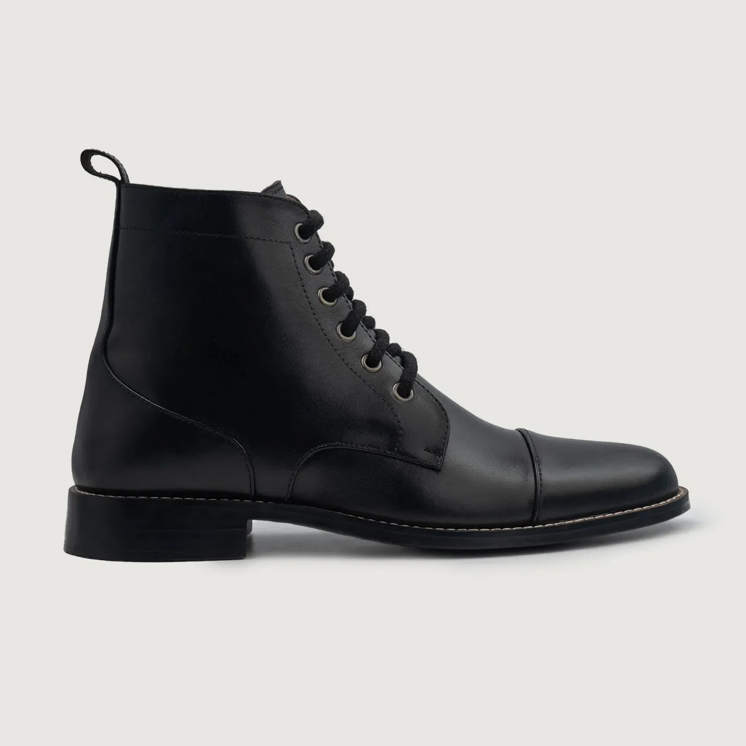 Knight Derby Black Leather Boots