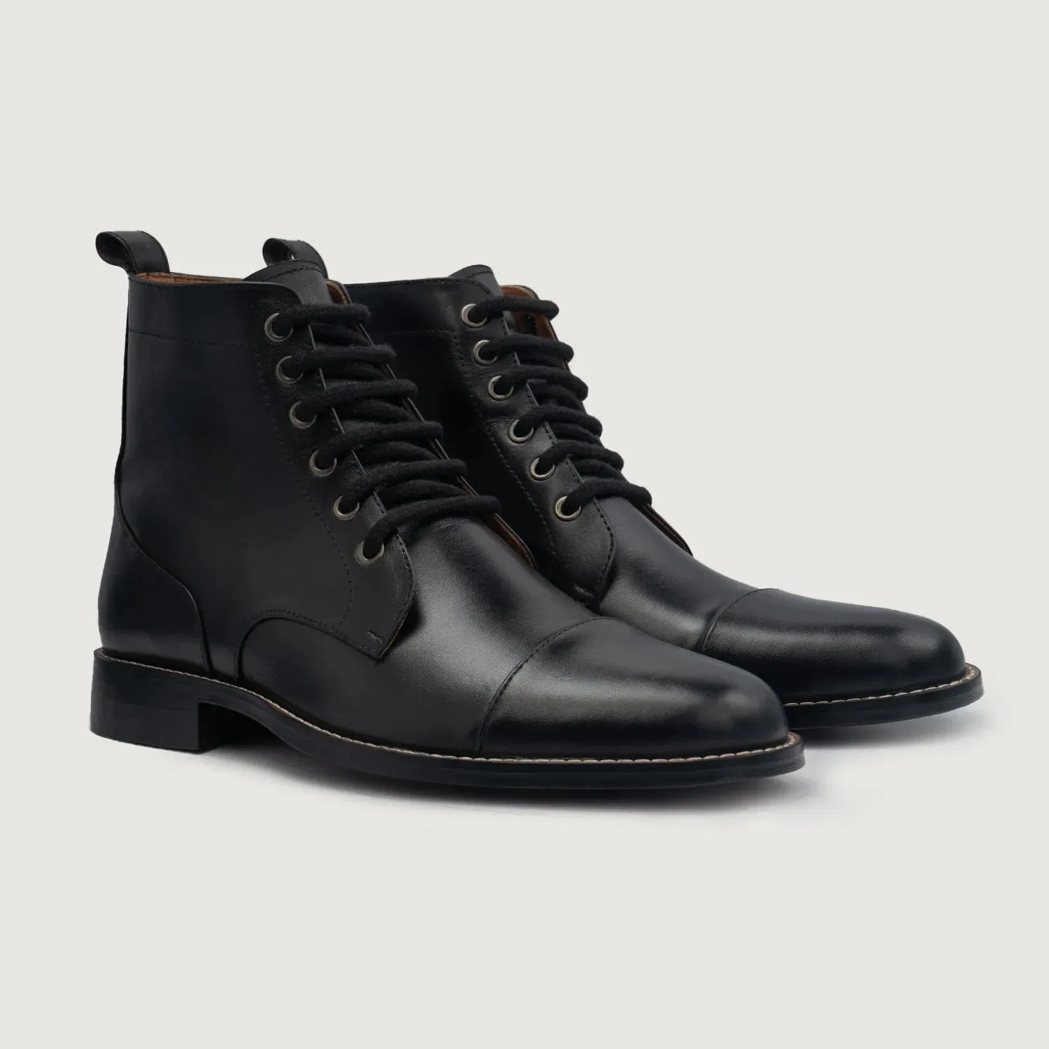 Knight Derby Black Leather Boots