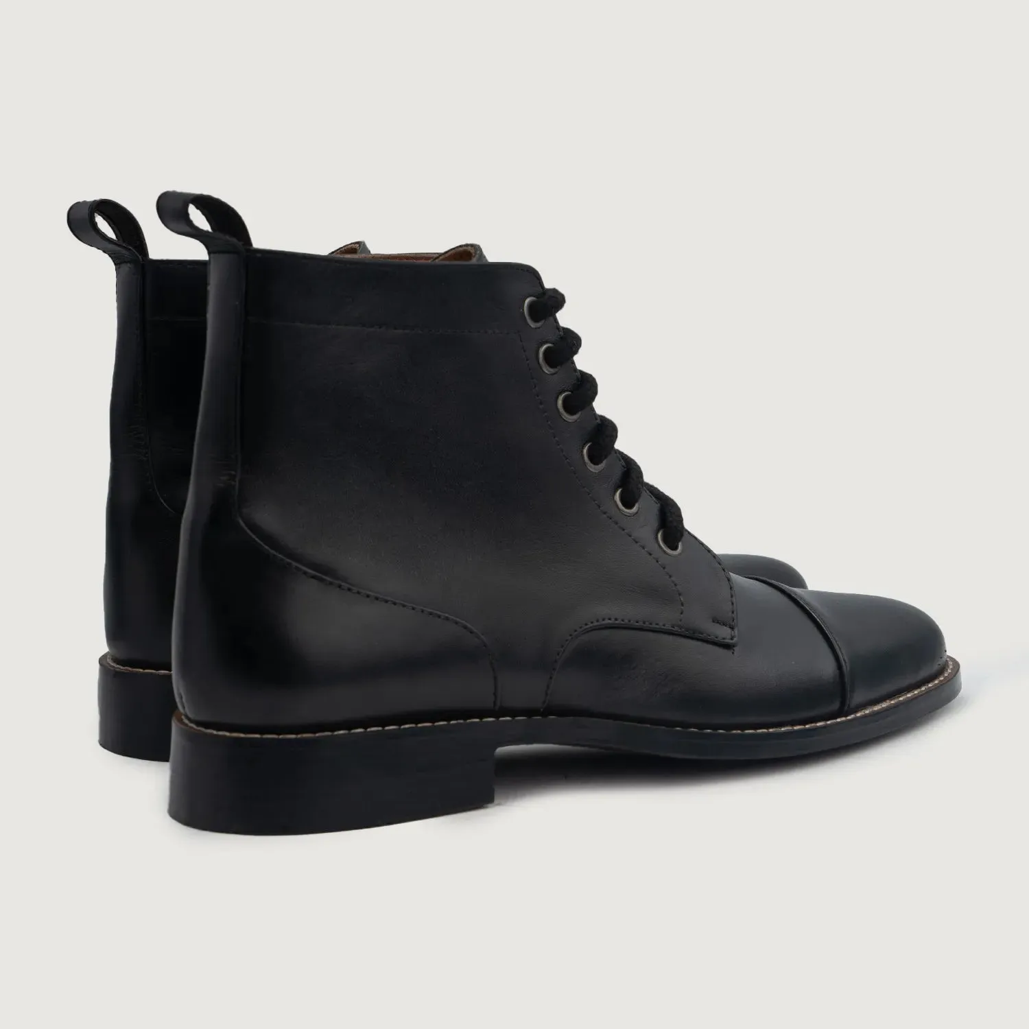 Knight Derby Black Leather Boots