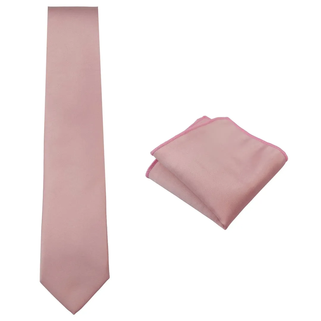 Men's Tie & Hankie Handkerchief Pocket Square Neck Tie Satin Silk Light Dusty Pink Peach