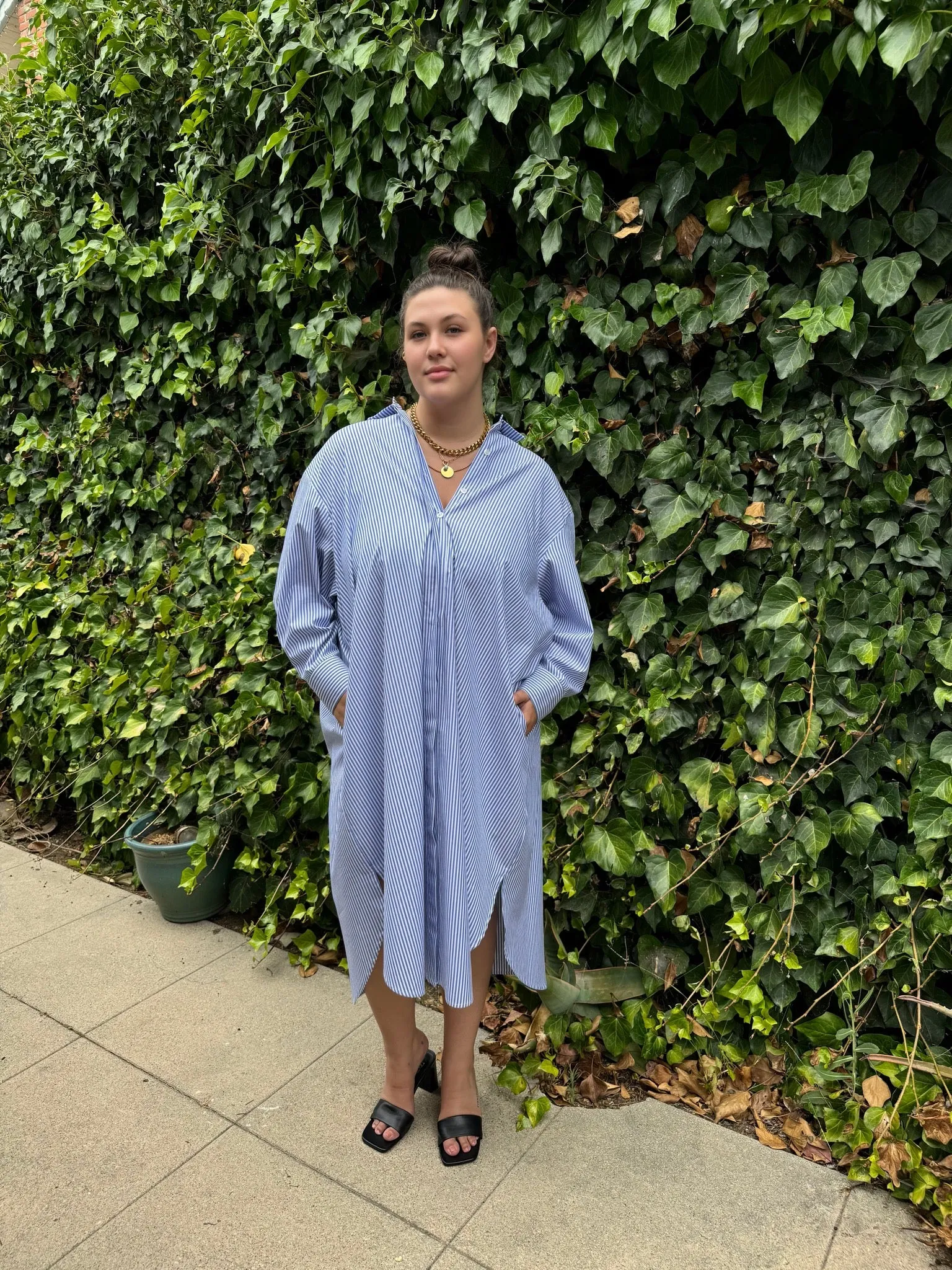 Mia Oversized Shirt Dress- Blue Pinstripe