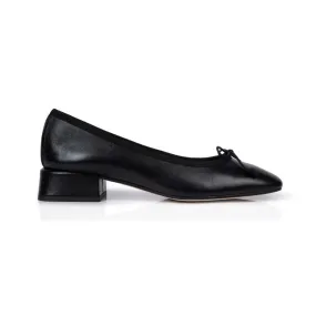 Misty: Black Leather Block Heel Ballerina