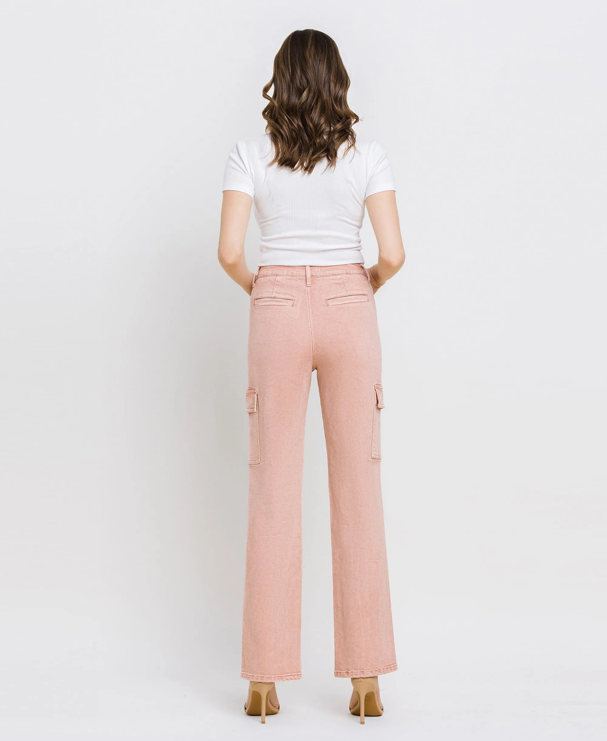 Misty Rose - 90's Super High Rise Cargo Slim Wide Jeans