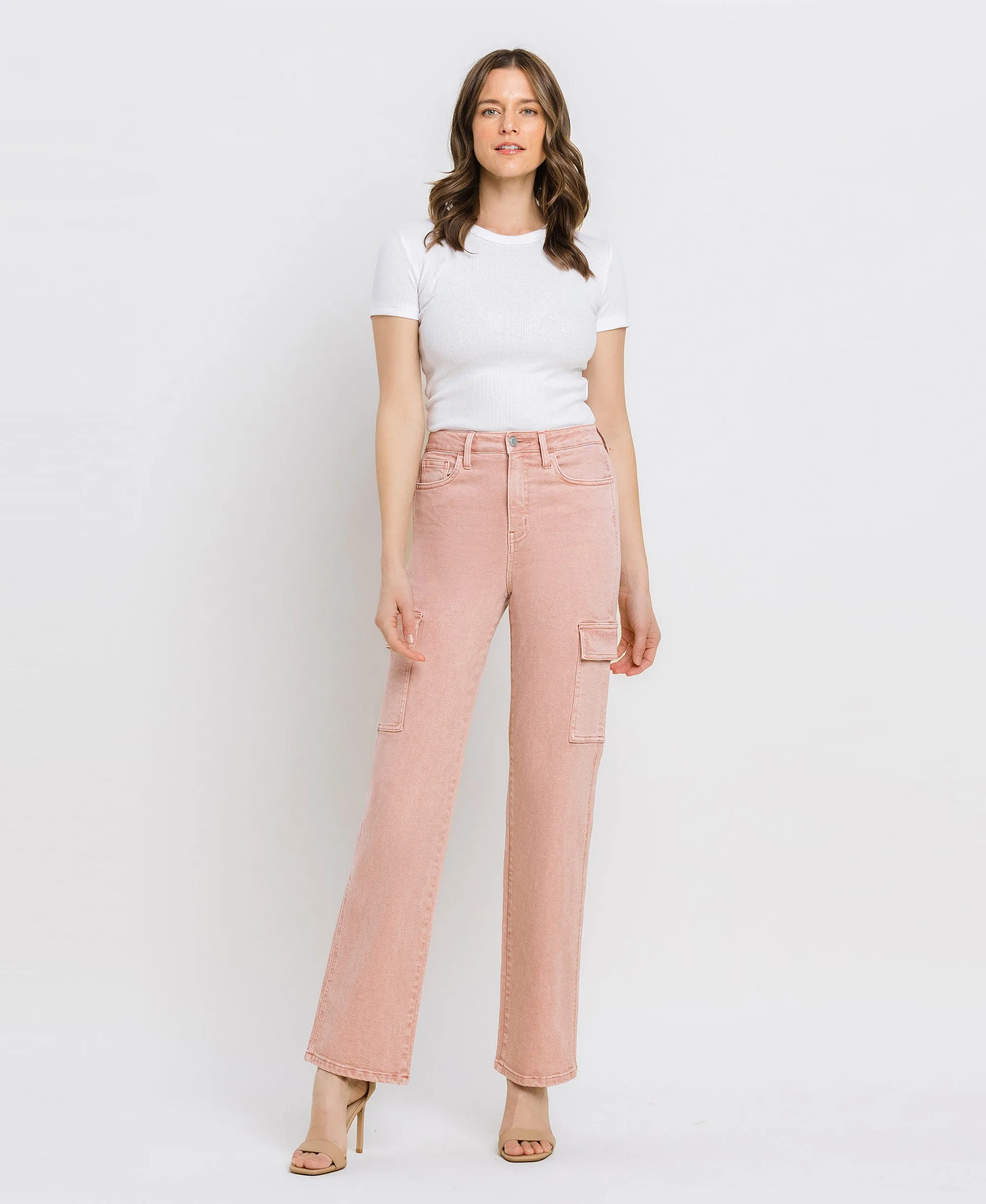 Misty Rose - 90's Super High Rise Cargo Slim Wide Jeans