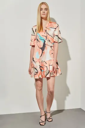 Modern Fit Mini Drop-Waist Flounce Dress - Abstract Woven