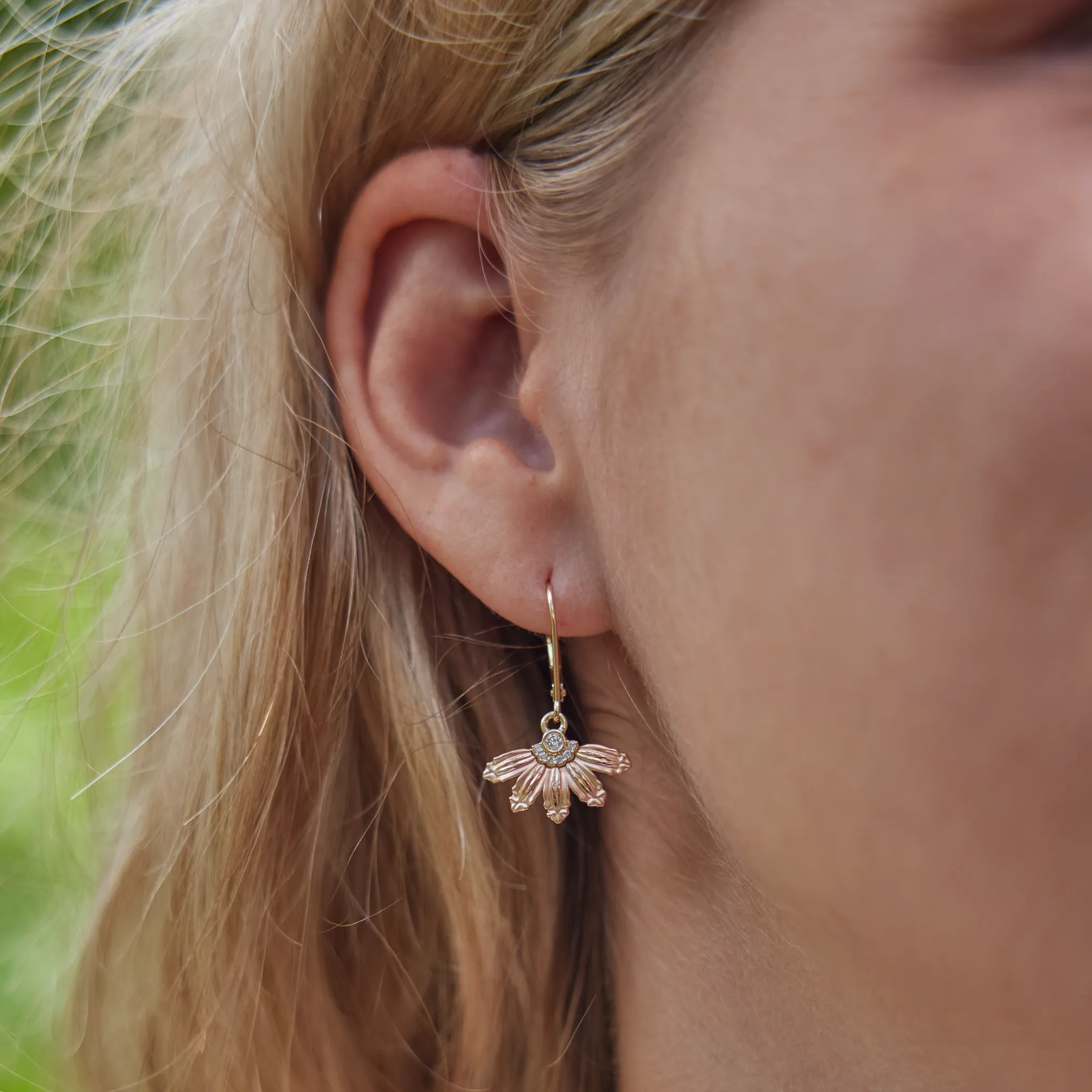 Mountain Naupaka Earrings in Two Tone Gold with Diamonds