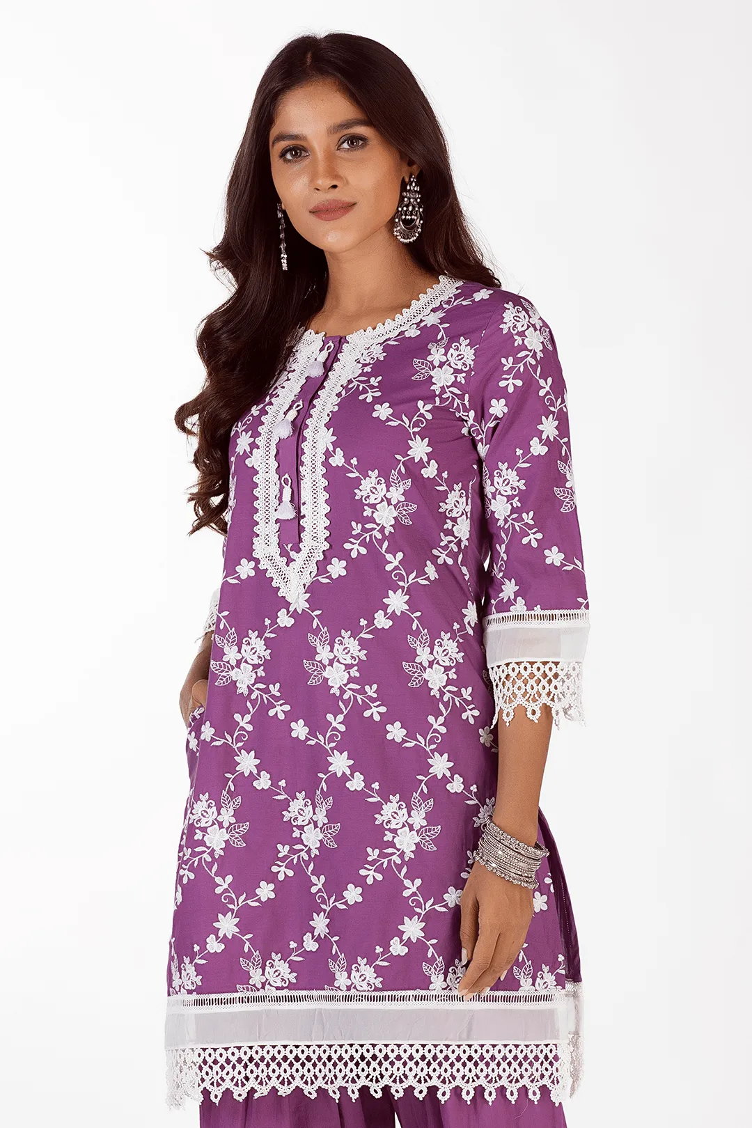 Mulmul Cotton Kai Purple Kurta With Kai Purple Pyajama