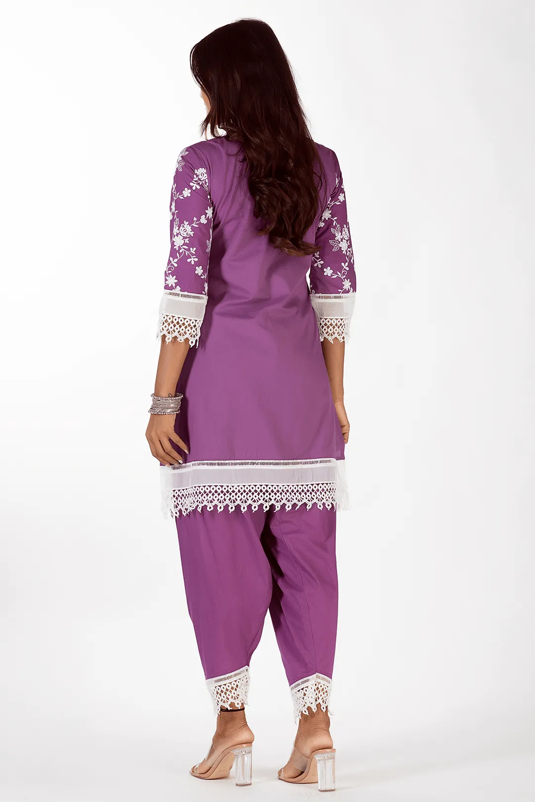 Mulmul Cotton Kai Purple Kurta With Kai Purple Pyajama