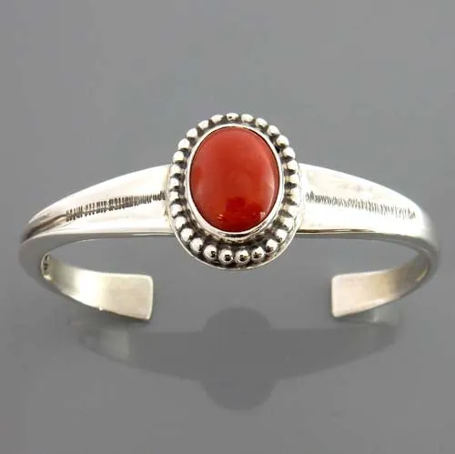 Natural Italian Red Coral Sterling Silver Cuff Bracelet