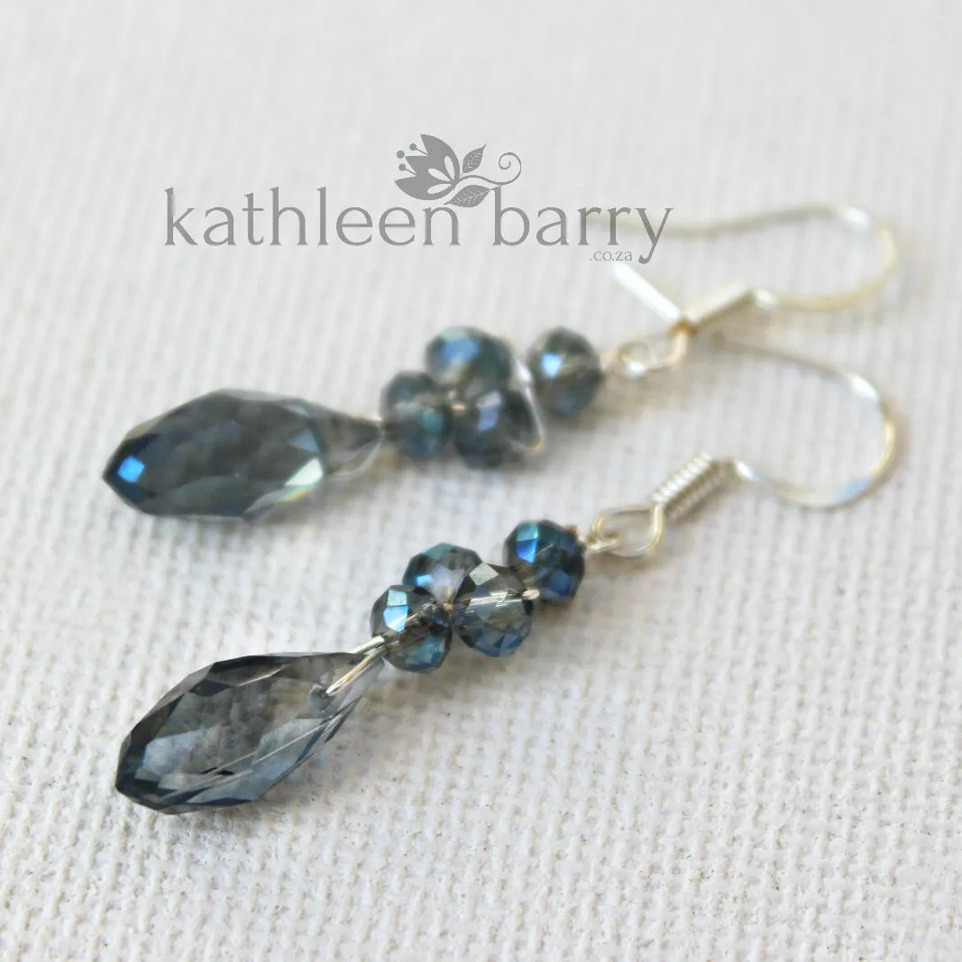 Navy blue crystal drop earrings, Silver or gold or rose gold finish STYLE: Grace