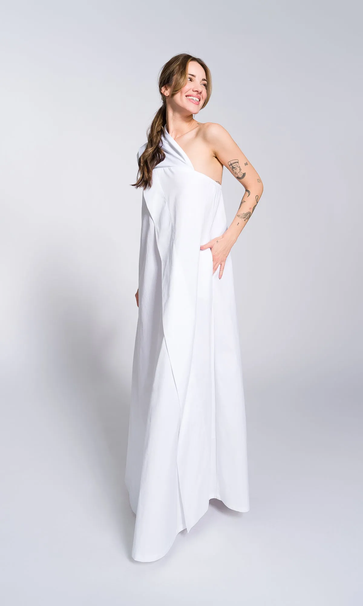 One Shoulder Maxi Dress with Belt