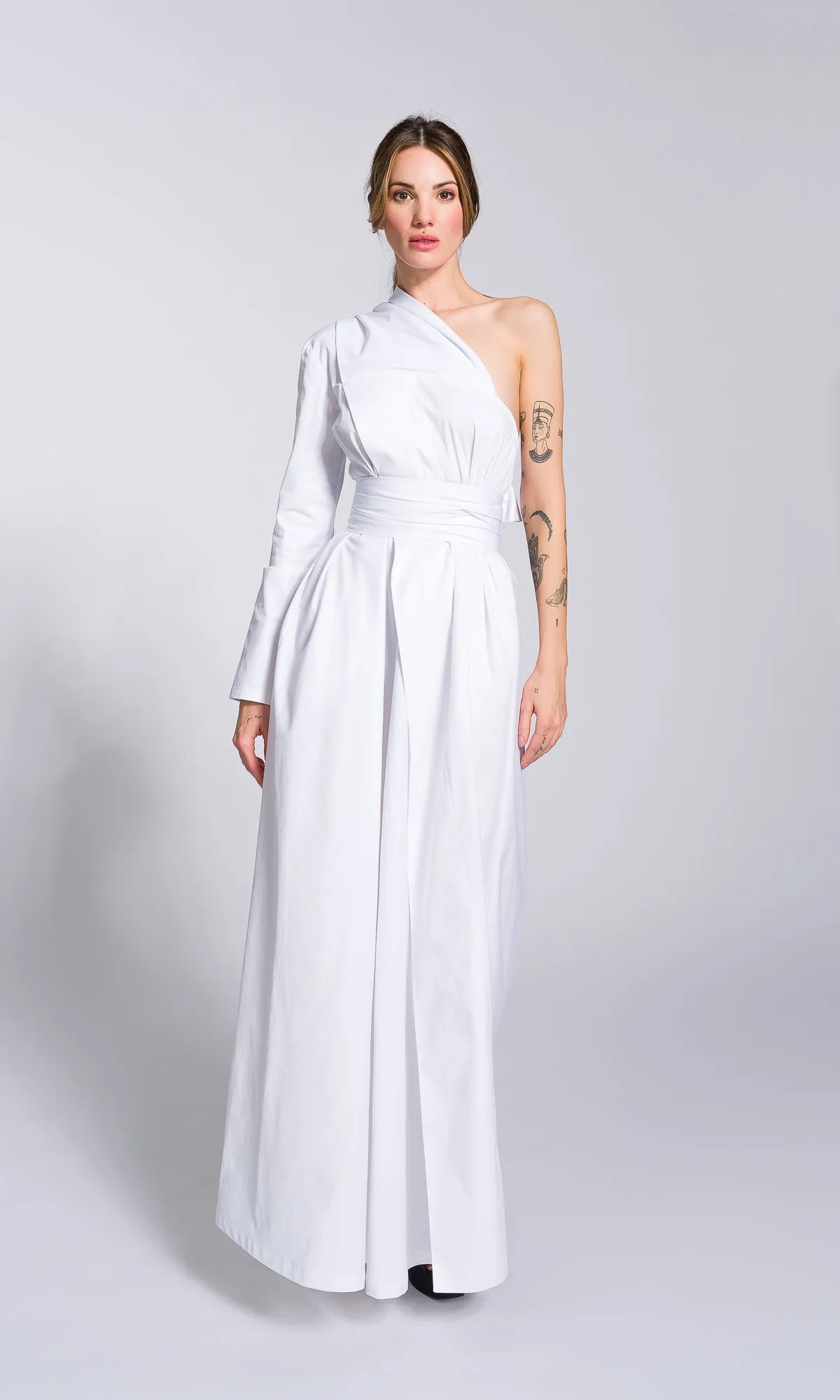 One Shoulder Maxi Dress with Belt