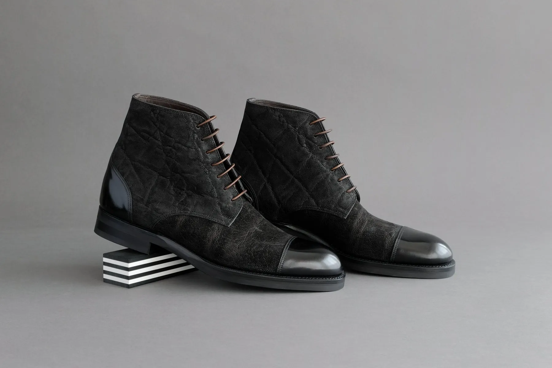 OneFourSeven.Charcoal Derby Boots From Elephant Leather