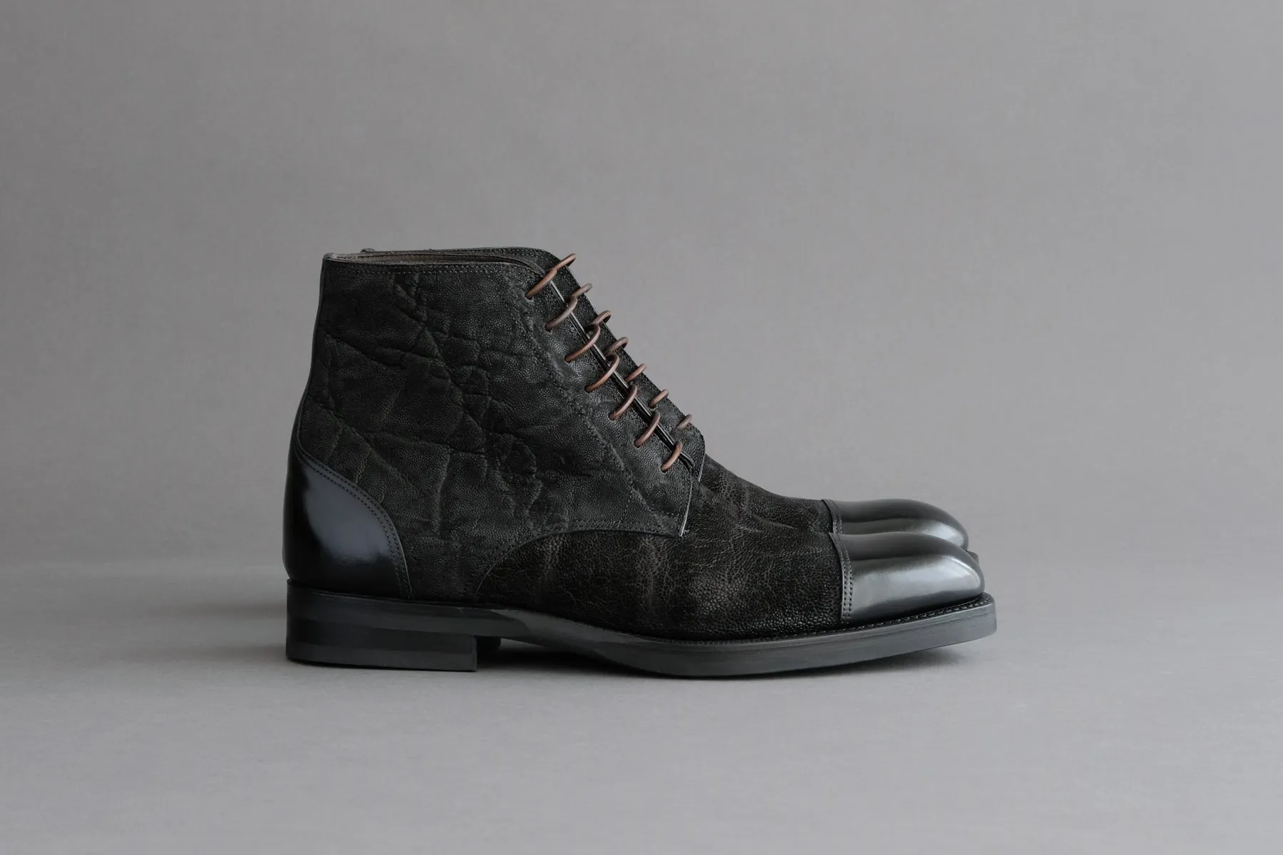 OneFourSeven.Charcoal Derby Boots From Elephant Leather