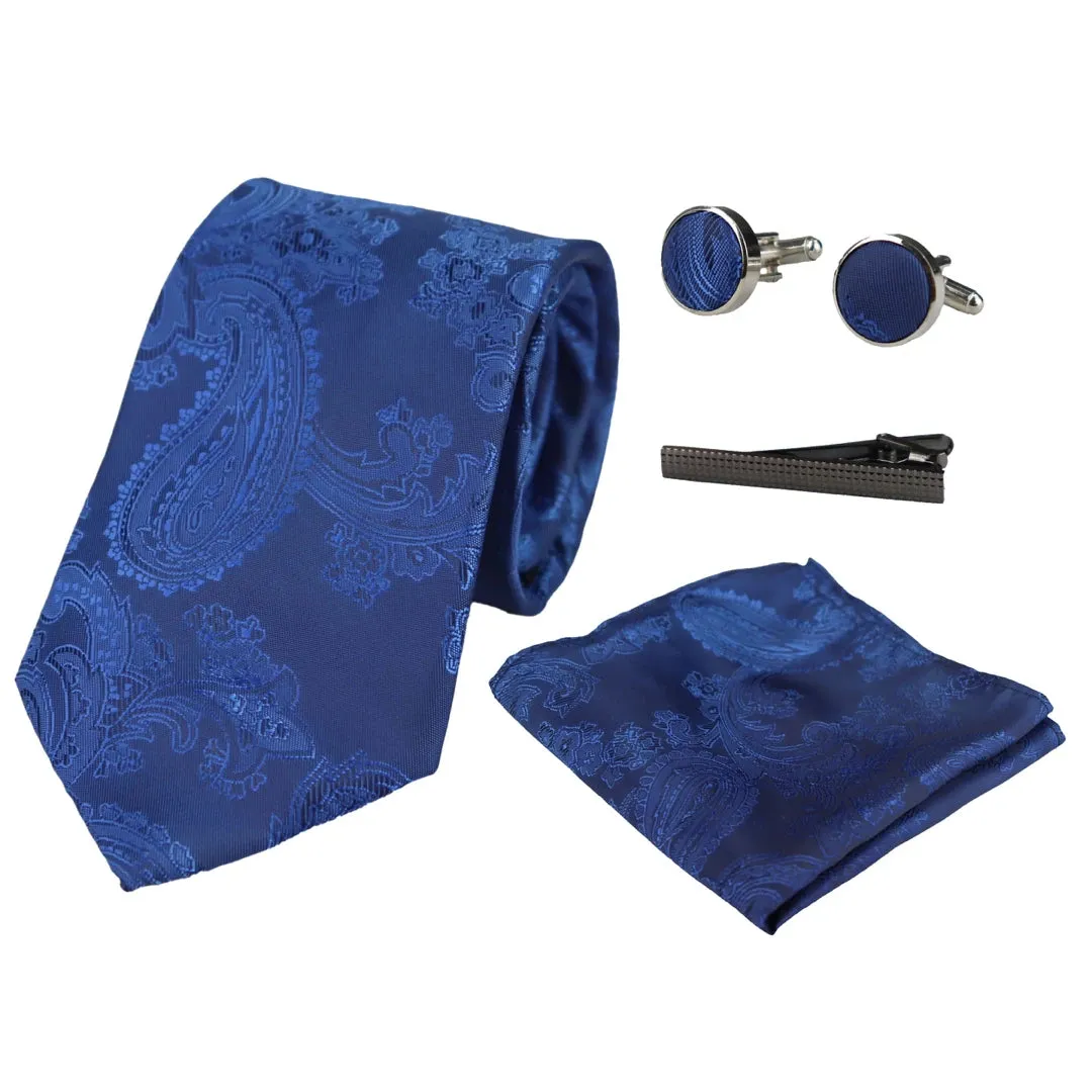 Paisley Neck Tie Gift Set Pocket Square Cuff Links Floral Satin