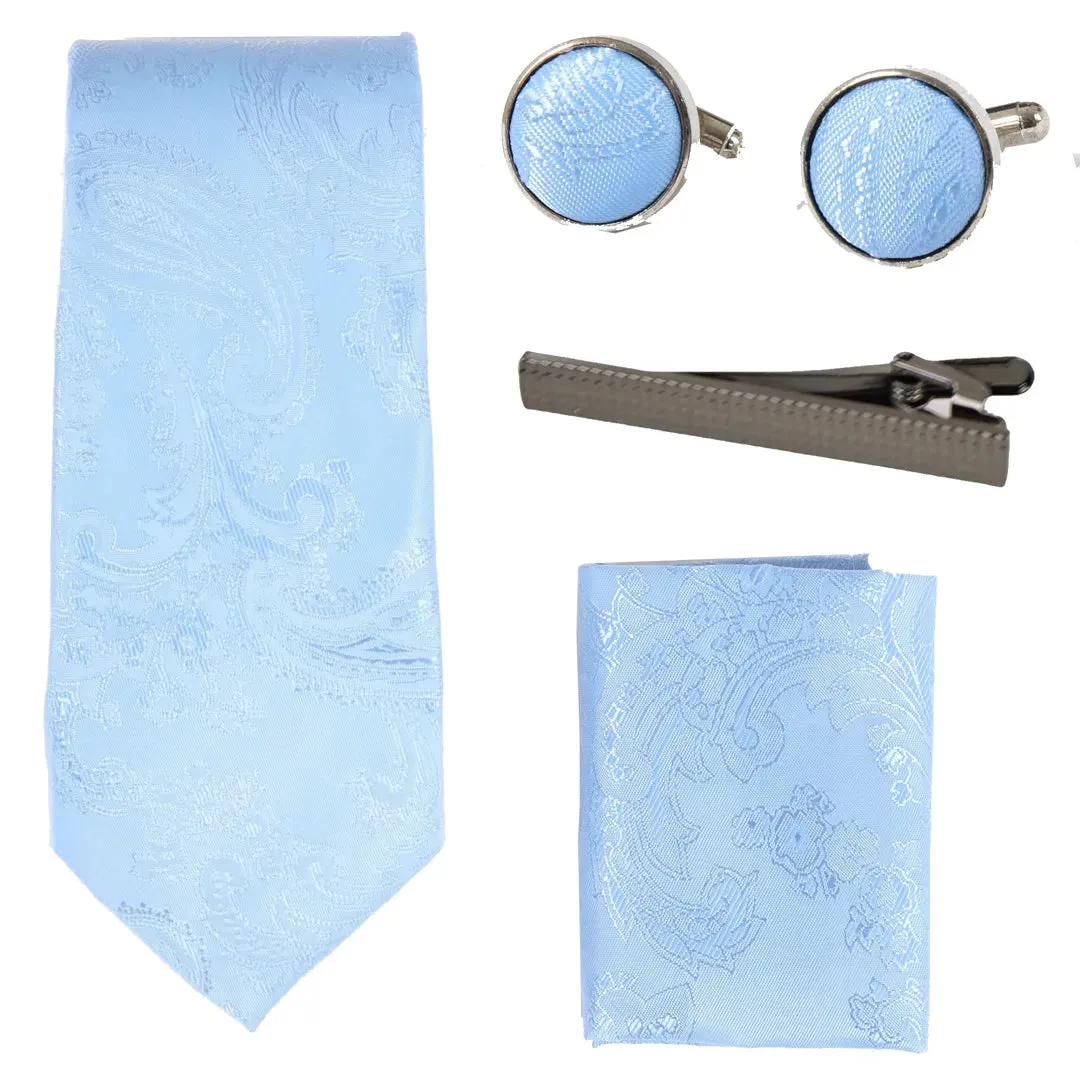 Paisley Neck Tie Gift Set Pocket Square Cuff Links Floral Satin