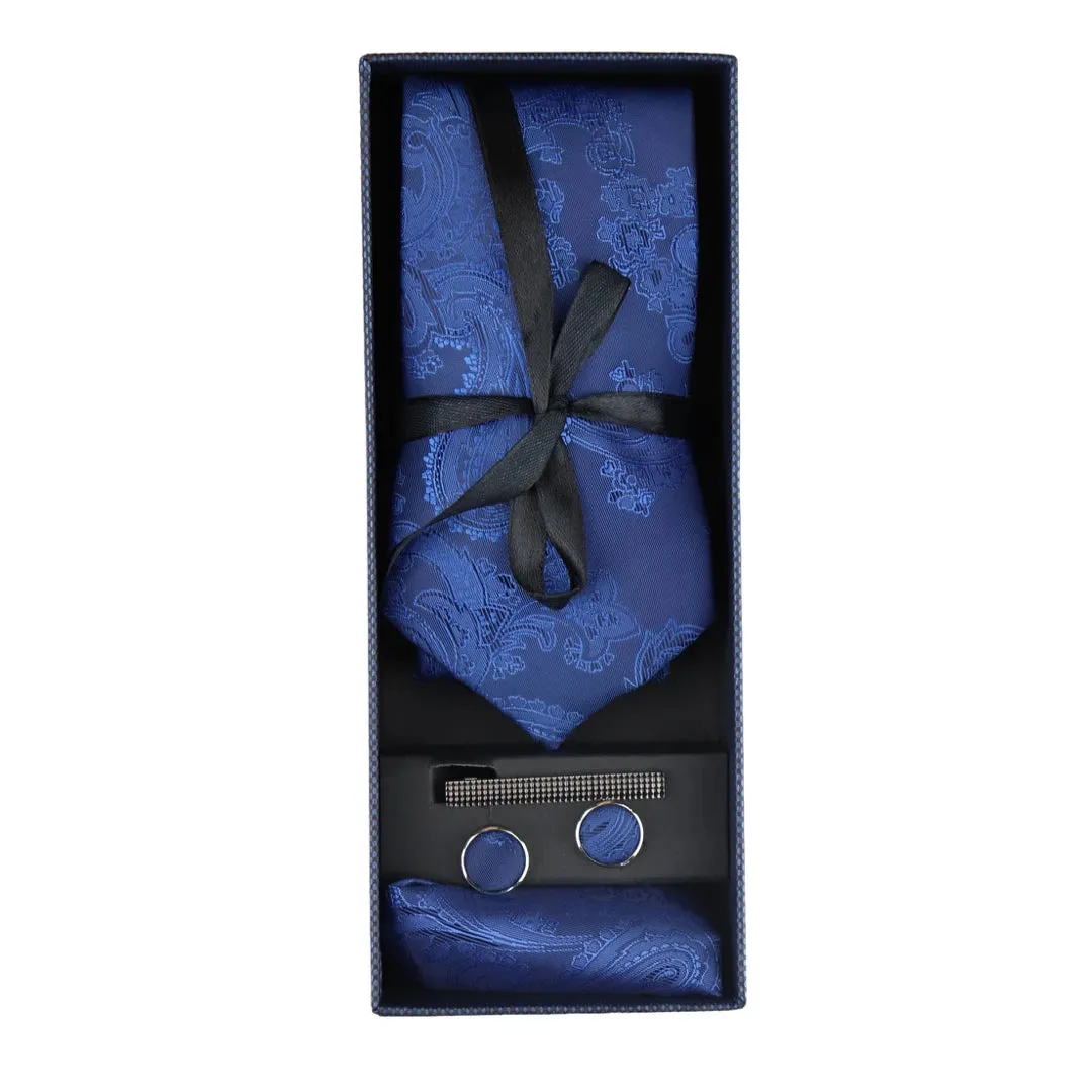 Paisley Neck Tie Gift Set Pocket Square Cuff Links Floral Satin