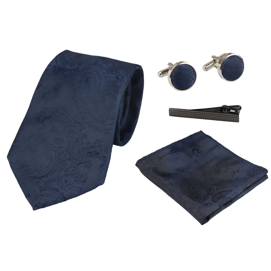 Paisley Neck Tie Gift Set Pocket Square Cuff Links Floral Satin