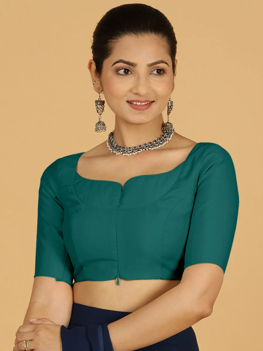 Priya x Rozaana | Elbow Sleeves Saree Blouse in Peacock Green