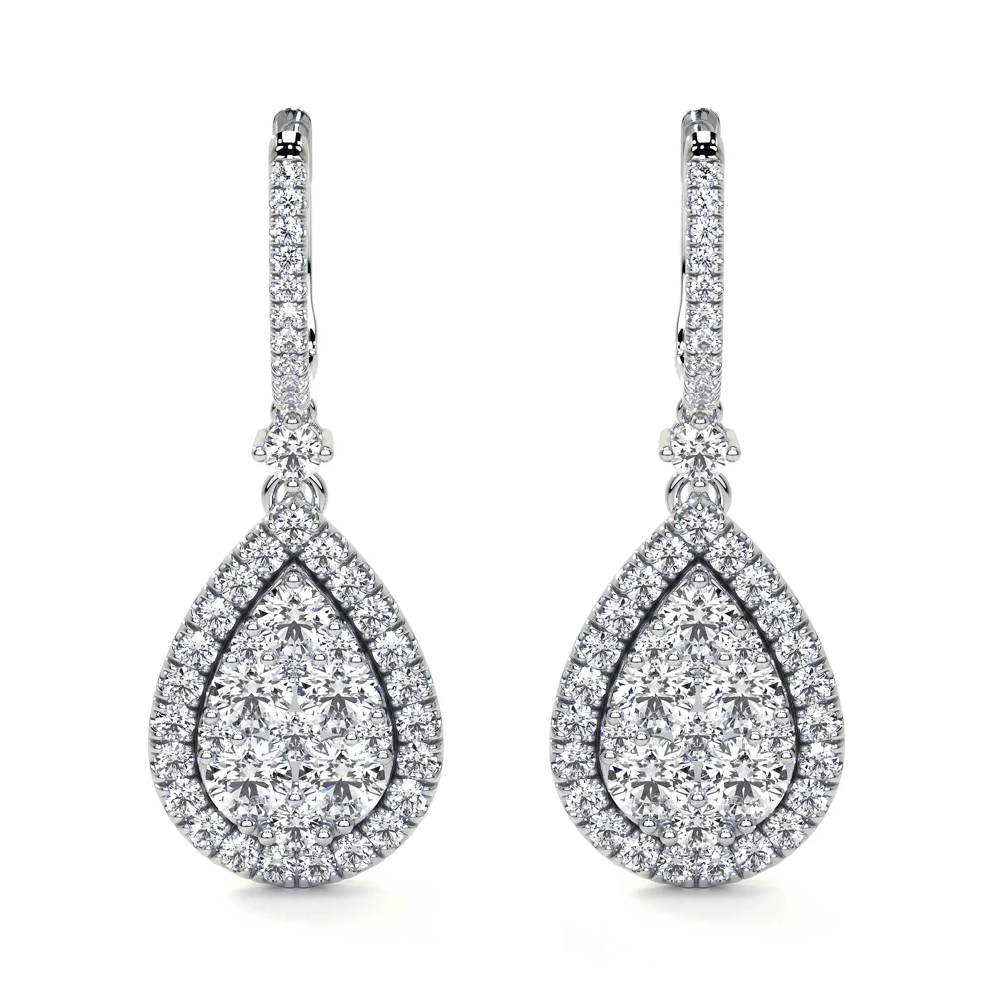 "Alliance" Diamond Earrings with Pear Shape Drop Cluster, 2.20 CT