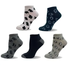 "Cat & Dog" Cotton Ankle Socks 5PK by Point Zero-Medium