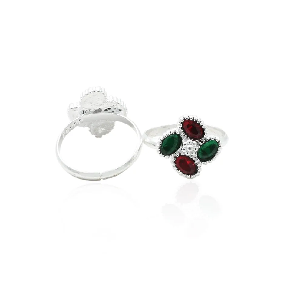 Red and Green Gems Silver Toe Ring