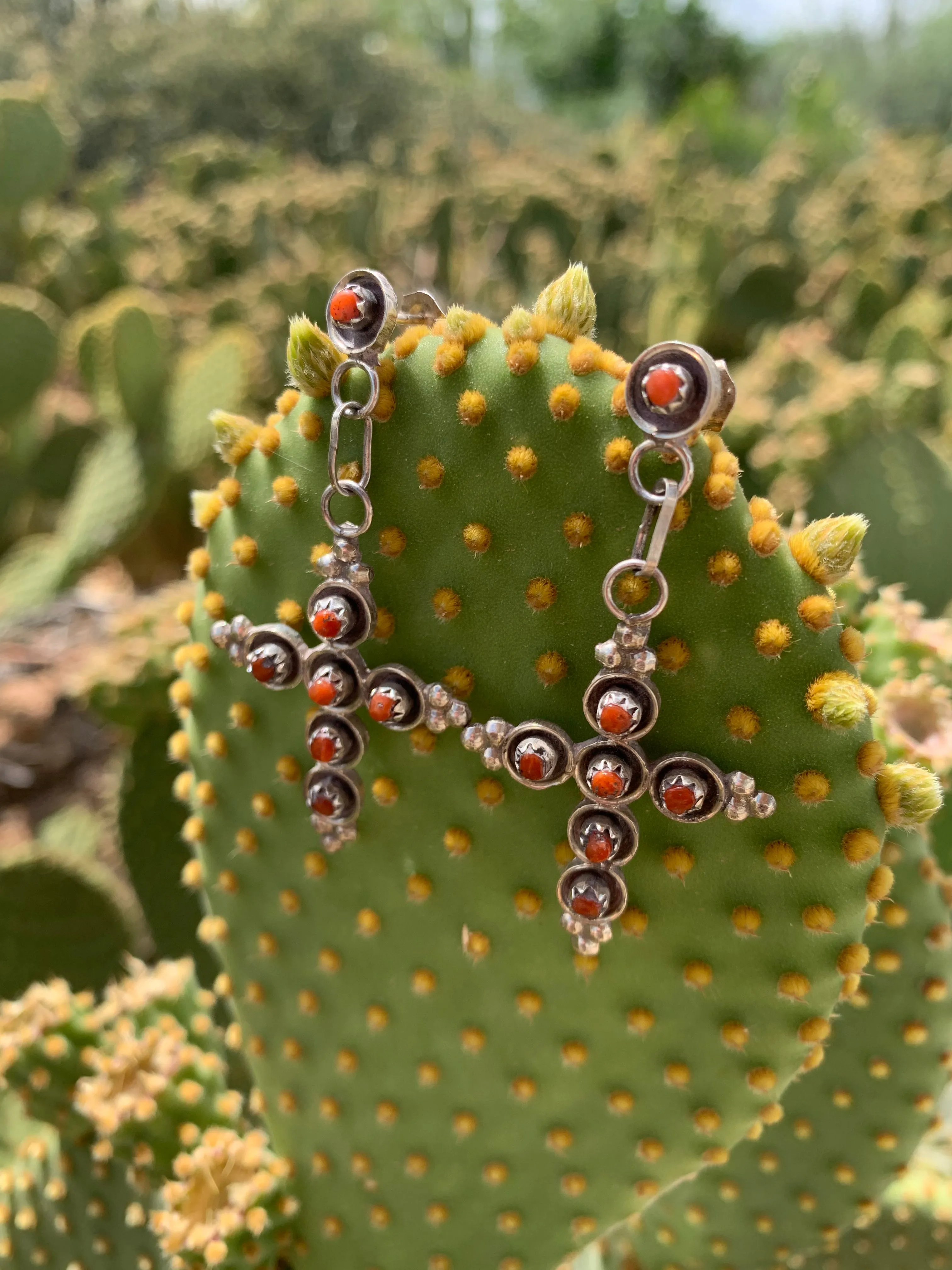 Red Coral Cross post earrings