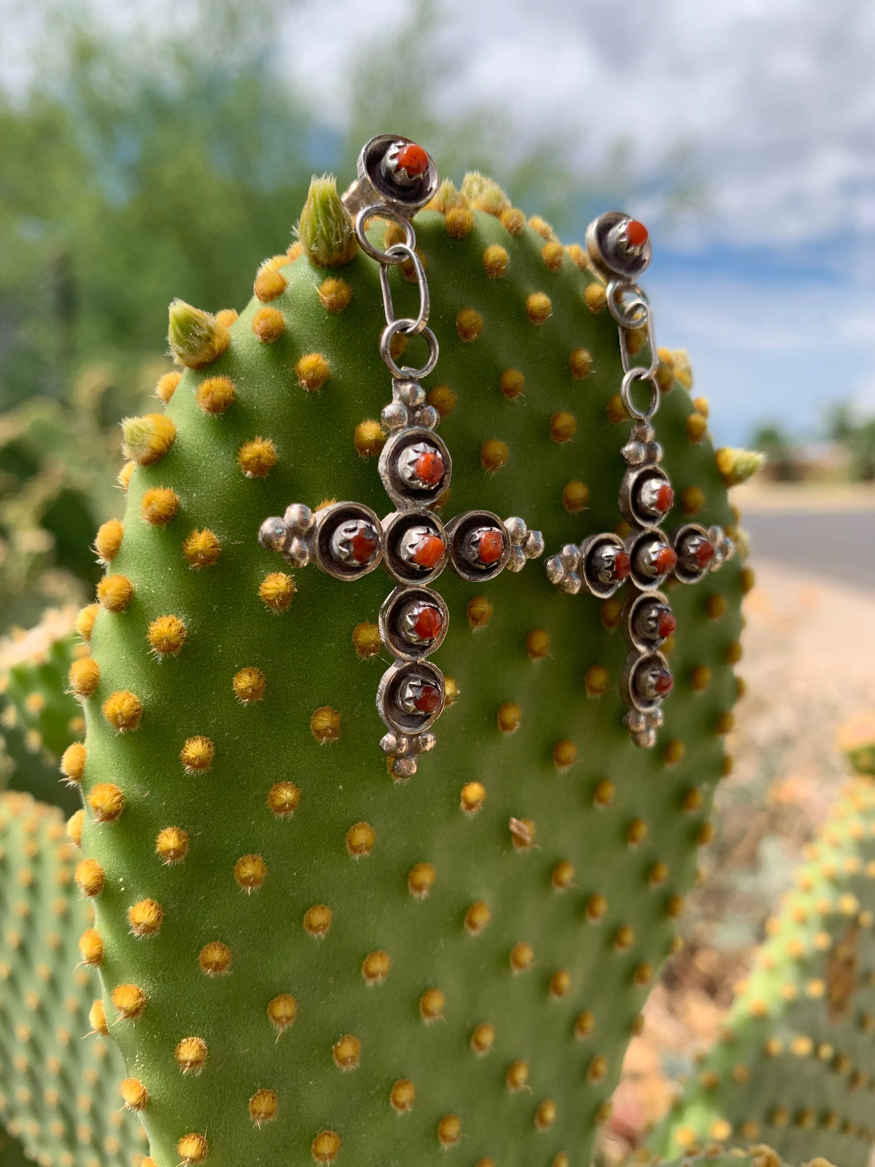 Red Coral Cross post earrings