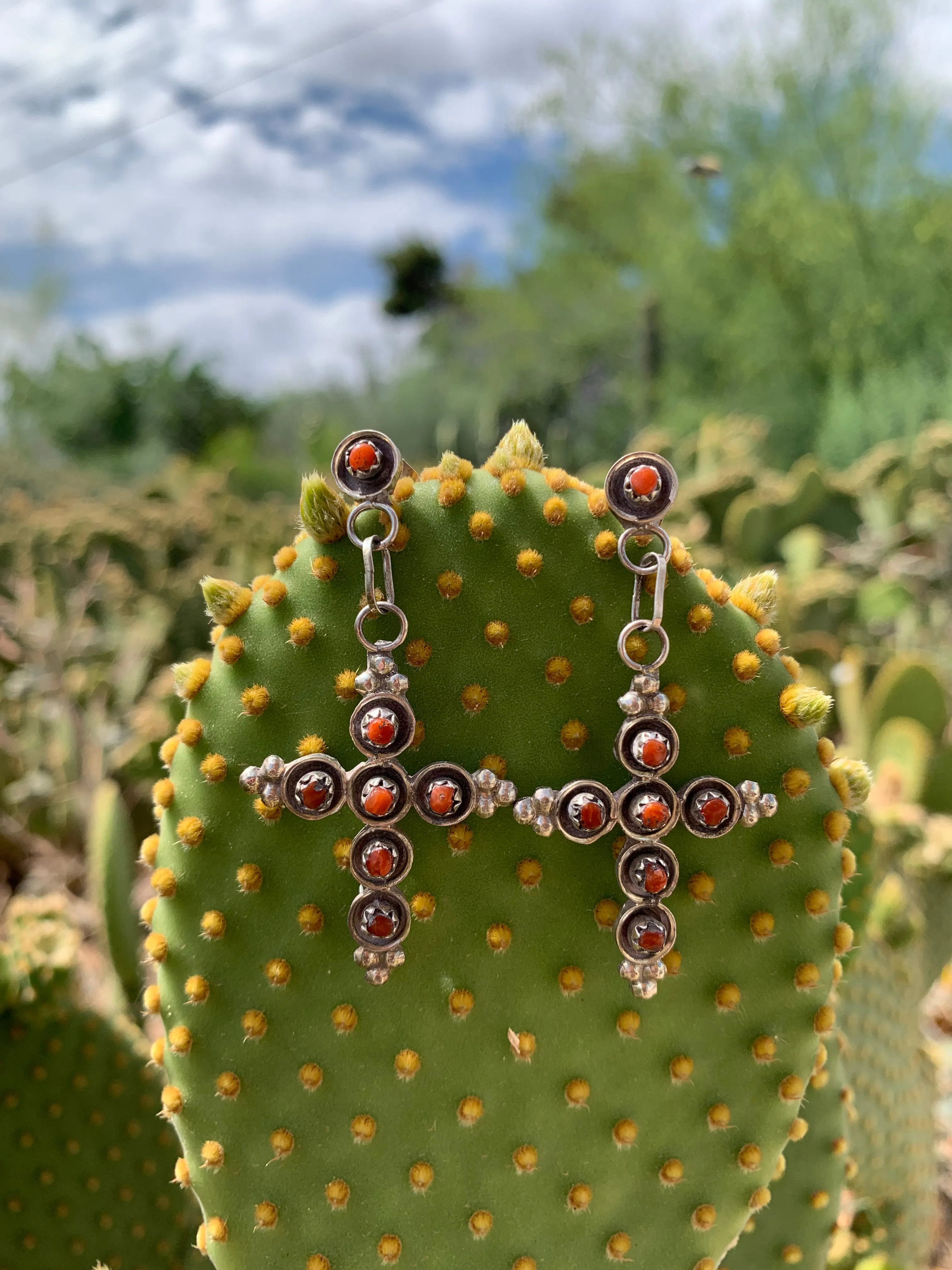 Red Coral Cross post earrings