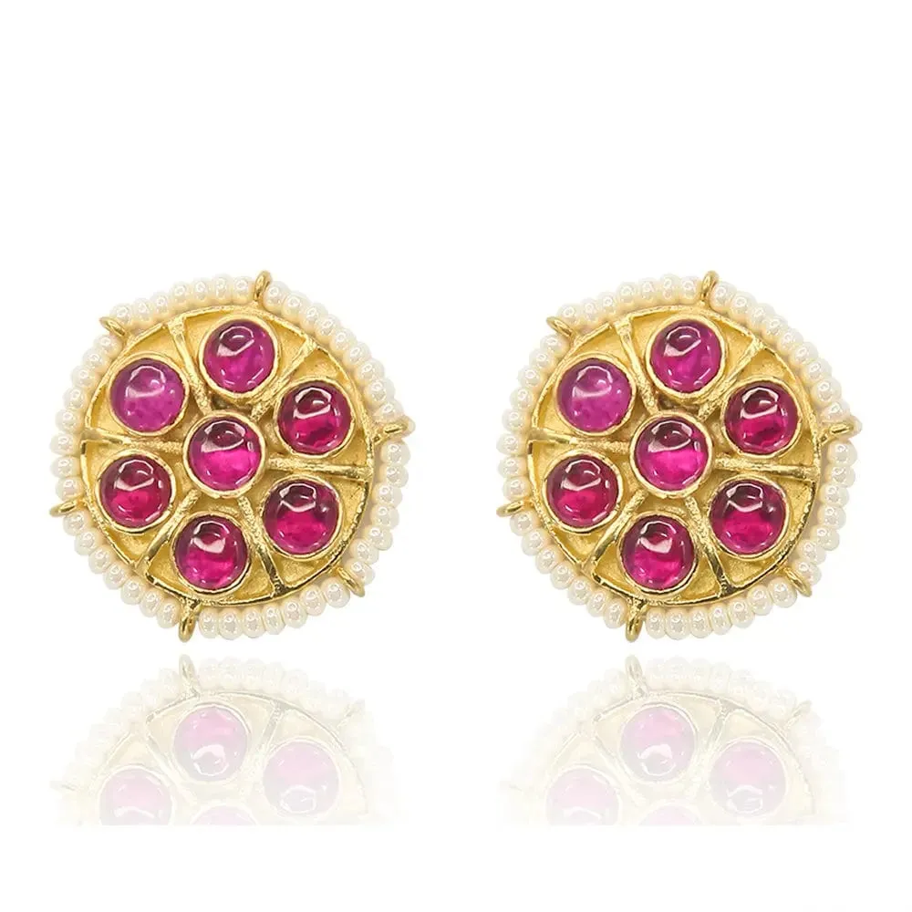 Red Kundan Majestic Silver Studs